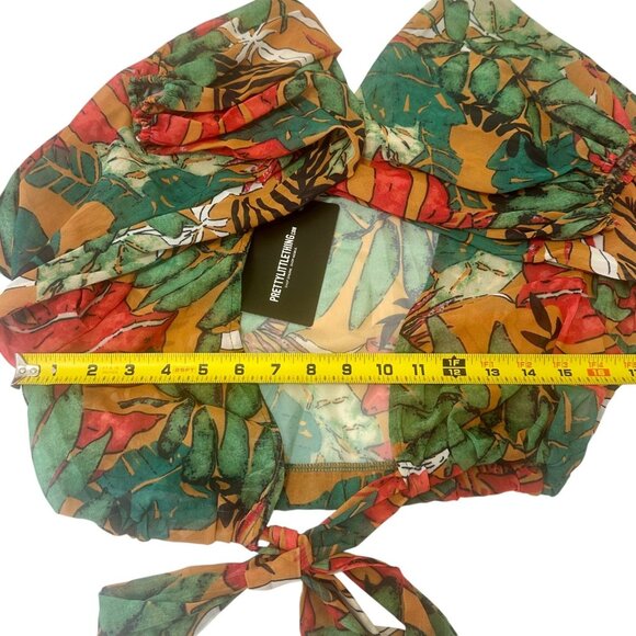 Pretty Little Thing Orange Big Leaf Tie Front Wide Leg Beach 2-Pc Set Sz10 NWT - Picture 12 of 14